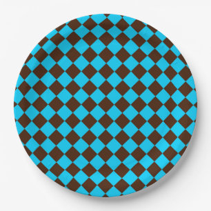 Plato De Papel Patrón de cuadros de diamante azul marrón
