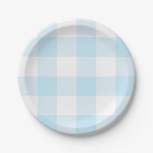 Plato De Papel Patrón de Cuadros Escoceses Gingham Azul Cielo Pas