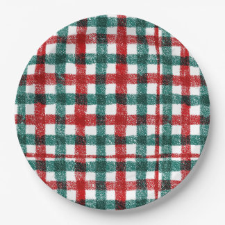 Plato De Papel Patrón de cuadros escoceses navideños rojo y verde