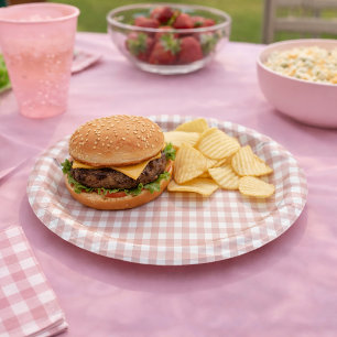 Plato De Papel Patrón de cuadros gingham clásico rosa y blanco