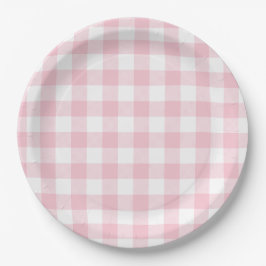 Plato De Papel Patrón de Cuadros Gingham Rosa Pastel