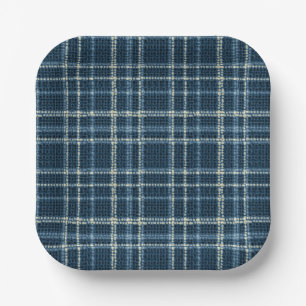 Plato De Papel Patrón de cuadros punteados. Gris-azul.