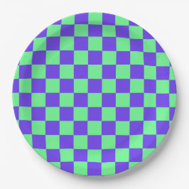 Plato De Papel Patrón de cuadros púrpura y verde