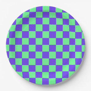 Plato De Papel Patrón de cuadros púrpura y verde