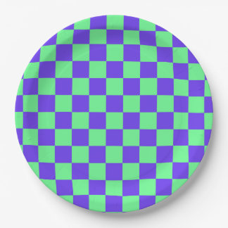Plato De Papel Patrón de cuadros púrpura y verde