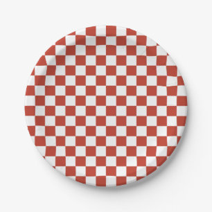Plato De Papel Patrón de cuadros rojos y blancos de mediados de s