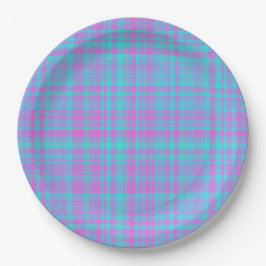 Plato De Papel Patrón de Cuadros Rosa Azul Púrpura