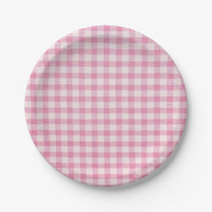 Plato De Papel Patrón de cuadros rosa bebé