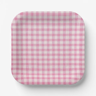 Plato De Papel Patrón de cuadros rosa bebé