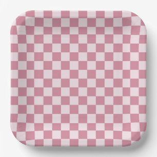 Plato De Papel Patrón de cuadros rosa polvoriento