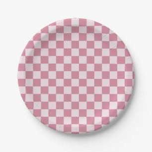 Plato De Papel Patrón de cuadros rosa polvoriento