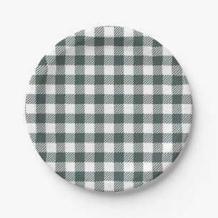 Plato De Papel Patrón de cuadros verde cazador