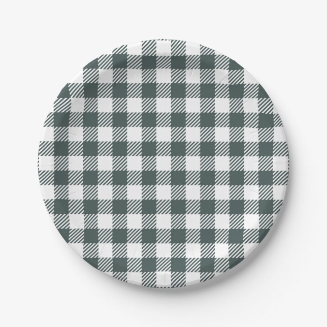 Plato De Papel Patrón de cuadros verde cazador (Anverso)