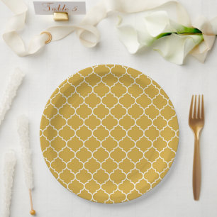 Plato De Papel Patrón de cuatro hojas dorado