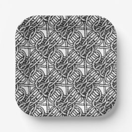 Plato De Papel Patrón de cuerdas nubosas de color negro y blanco