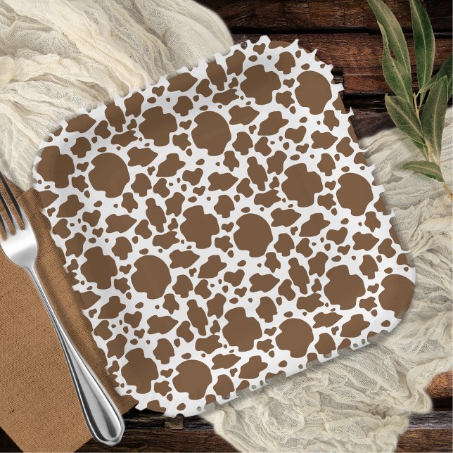 Plato De Papel Patrón de cuero de vaca falso con manchas marrones (Brown Cow Spots Faux Cowhide Pattern Paper Plates)