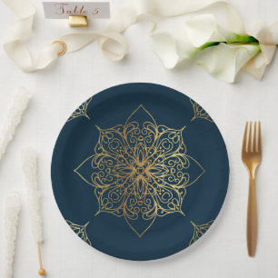 Plato De Papel Patrón de Damasco de Mandala dorada