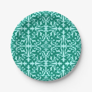 Plato De Papel Patrón de damasco Ikat - Turquesa y Aqua