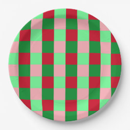 Plato De Papel Patrón de damero de Navidad contemporáneo