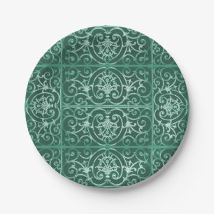 Plato De Papel Patrón de desplazamiento de color verde sabio