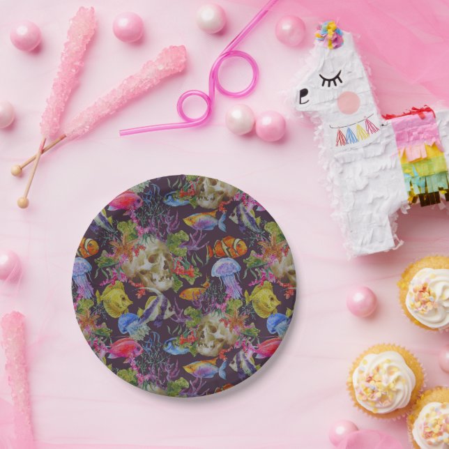 Plato De Papel Patrón de desplome de la vida marina (Fiesta)