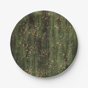 Plato De Papel Patrón de destello de resumen verde y oro rico