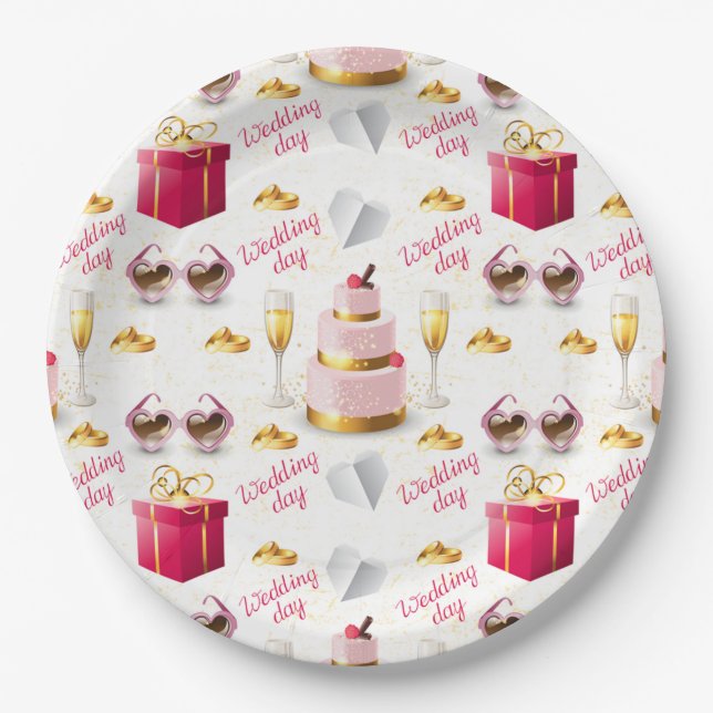 Plato De Papel Patrón de día de boda (Anverso)