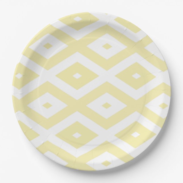 Plato De Papel Patrón de diamante amarillo y blanco pálido (Anverso)