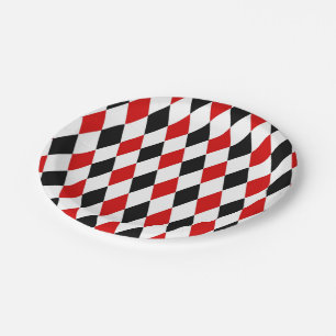 Plato De Papel Patrón de diamante arlequín rojo blanco negro
