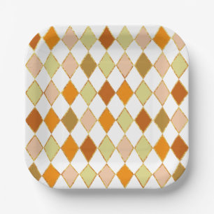 Plato De Papel Patrón de diamante blanco beige Naranja retro fest
