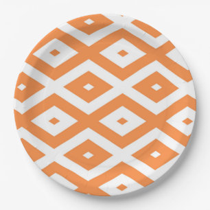 Plato De Papel Patrón de diamante blanco y naranja