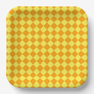 Plato De Papel Patrón de diamante de cuadros amarillo naranja