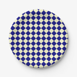 Plato De Papel Patrón de diamante de cuadros azul amarillo