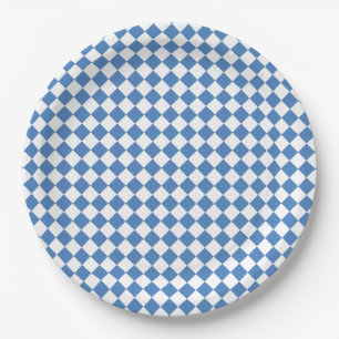 Plato De Papel Patrón de diamante de cuadros azules y blancos