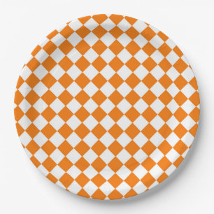 Plato De Papel Patrón de diamante de cuadros naranja y blanco