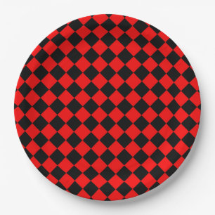 Plato De Papel Patrón de diamante de cuadros rojos y negros