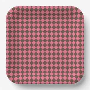 Plato De Papel Patrón de diamante de cuadros rosa marrón