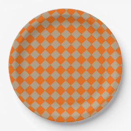 Plato De Papel Patrón de diamante de cuadros taupe naranja