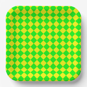 Plato De Papel Patrón de diamante de cuadros verde amarillo