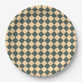 Plato De Papel Patrón de diamante de cuadros verde amarillo