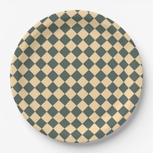 Plato De Papel Patrón de diamante de cuadros verde amarillo