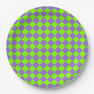 Plato De Papel Patrón de diamante de cuadros verde púrpura
