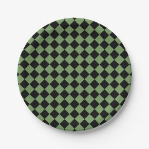Plato De Papel Patrón de diamante de cuadros verdes y negros