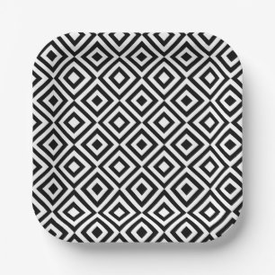 Plato De Papel Patrón de diamante en blanco y negro