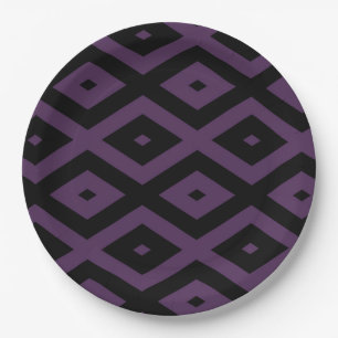 Plato De Papel Patrón de diamante morado oscuro y negro