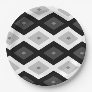 Plato De Papel Patrón de diamante negro, blanco y gris
