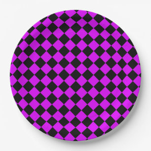Plato De Papel Patrón de diamante negro morado