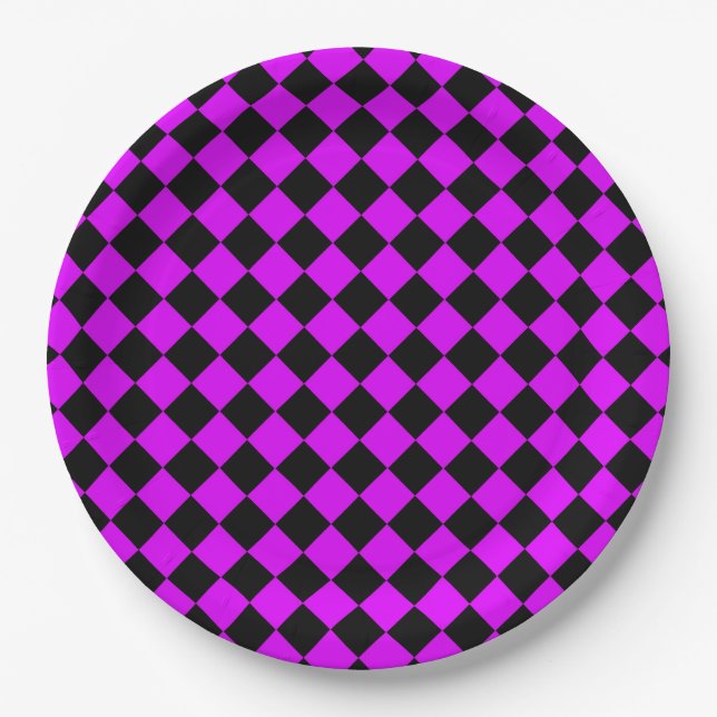 Plato De Papel Patrón de diamante negro morado (Anverso)