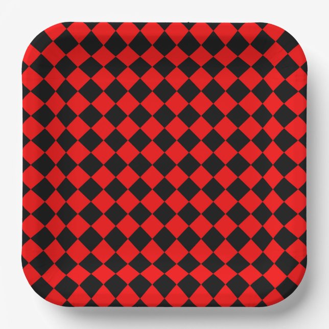 Plato De Papel Patrón de diamante negro rojo (Anverso)