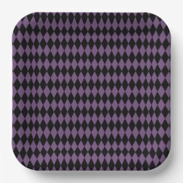 PLATO DE PAPEL PATRÓN DE DIAMANTE PURPLE BLACK HALLOWEEN